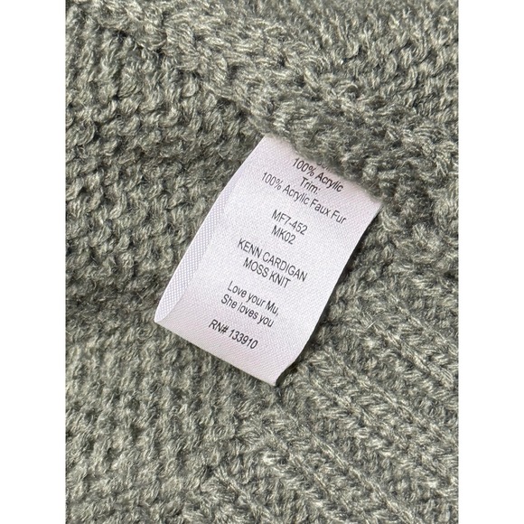 Show Me Your Mumu Kenn Cardigan Moss Knit Olive Green Faux Fur Collar Small - Picture 5 of 5